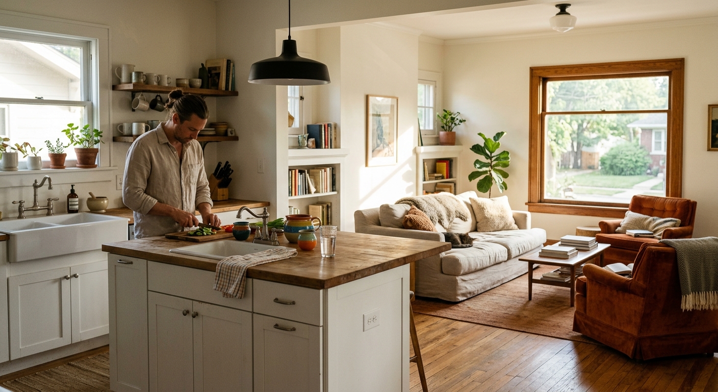Sun-filled open-plan kitchen-living designed for modern life
